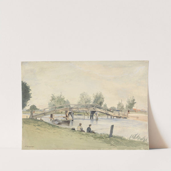 A Rustic Bridge over the Thames, Anglers on the River Bank by William Evans of Eton