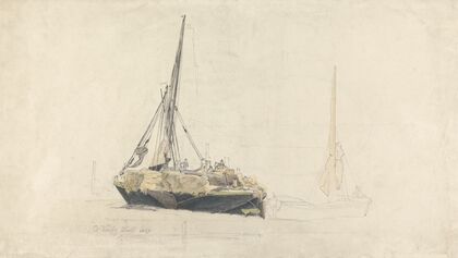 A Sailing Barge being loaded with Hay (1827)