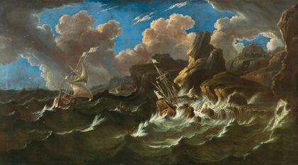 A sea at storm with ships
