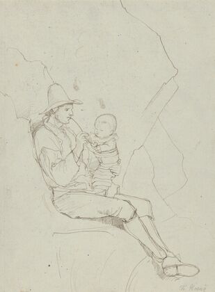 A Seated Italian Shepherd with a Small Child on his lap