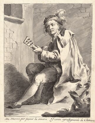 A Seated Man Playing a Guitar