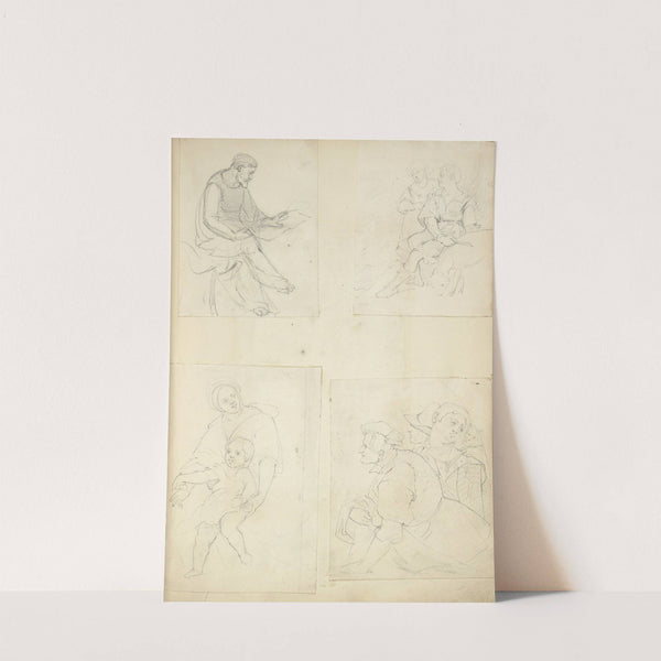 A seated man; Two figures and a sheep; Mother and child; Three figures, half length by Stewart Watson