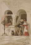 A seated monk with a standing acolyte