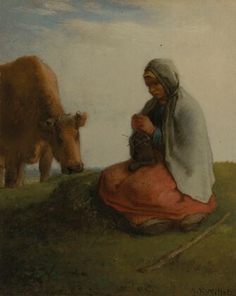 A shepherdess knitting