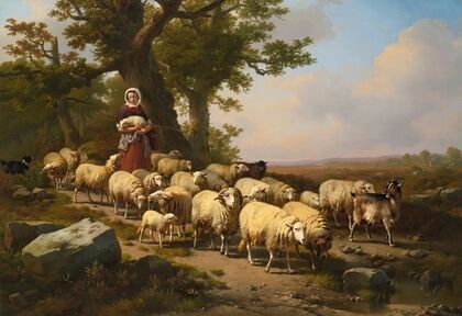 A Shepherdess With Her Flock
