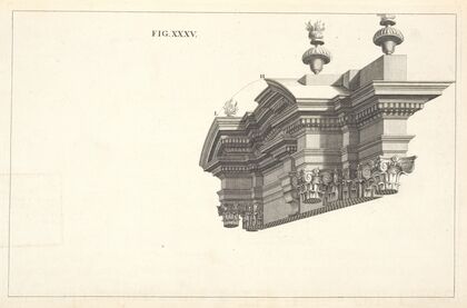 A side-view of the composite cornice, in perspective.