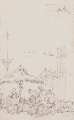 A sketch of a market outside the railings of St. Dominic’s Church, Macau