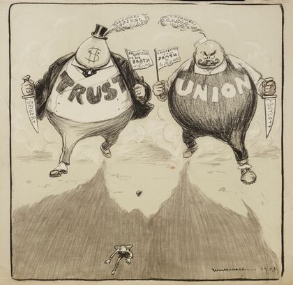A small man runs from two giants (1903) — size preview