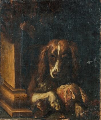 A Spaniel with a large bone of meat (1652)