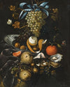A Still Life Of Blue And White Grapes, Walnuts, A Half-Peeled Lemon And Blackberries In A Wan-Li Porcelain Bowl
