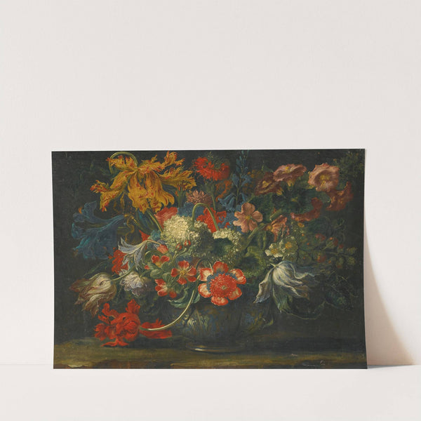A Still Life Of Flowers In A Blue-And-White Porcelain Bowl, Resting On A Stone Ledge by Andrea Scacciati