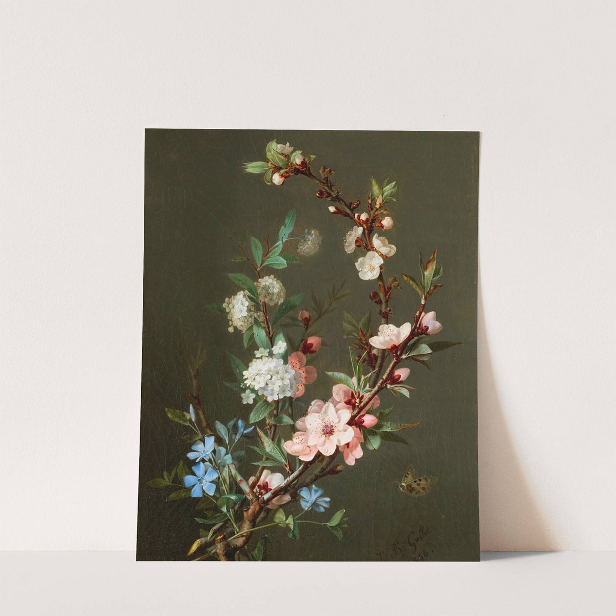 A Still Life With Branches Of Cherry Blossom, Periwinkle And Viburnum Together With A Butterfly (1846) by Jean-Baptiste Gallet