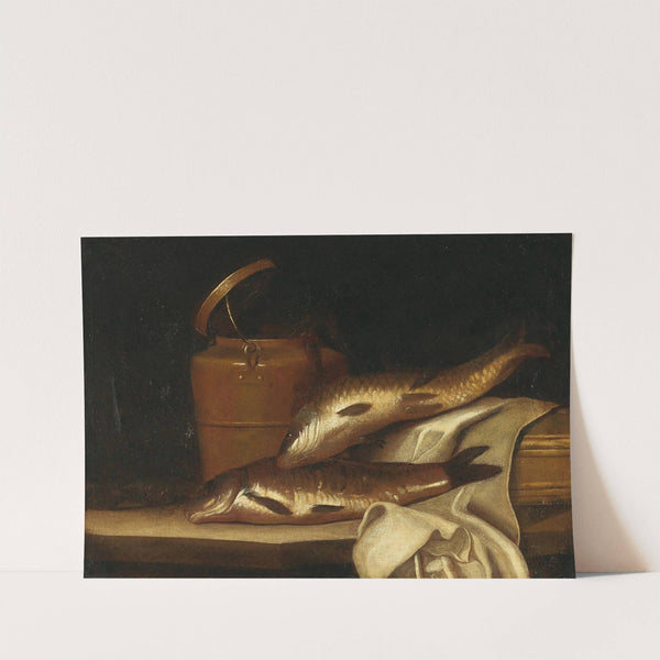 A still life with carps in front of a copper kettle by Pierre Nichon