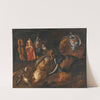 A Still Life With Game And Meats Hanging On A Rail With Other Birds In A Basket And On The Ground by Tuscan School