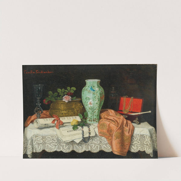 A Still Life with Music Sheets, a Jewellery Box and an Asian Vase by Camilla Friedländer