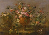 A Still Life With Roses, Carnations And Other Flowers In A Vase On A Ledge