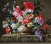 A still life with roses, tulips, anemones, sprigs of lilac, viburnums and shrubs