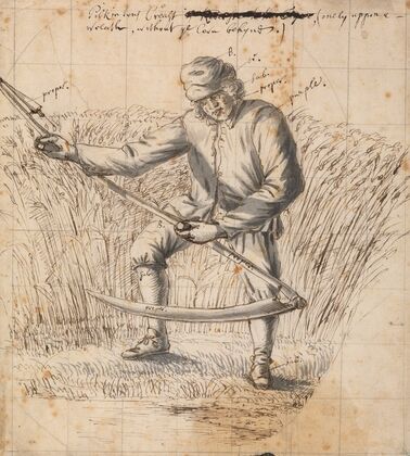A Study for the Pilkington Crest, a mower with a scythe