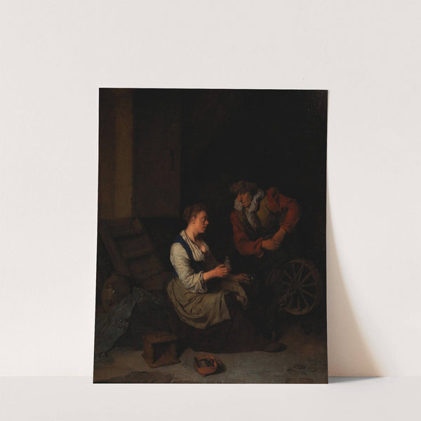 A Suitor With A Woman At A Spinning Wheel by Cornelis Pietersz. Bega