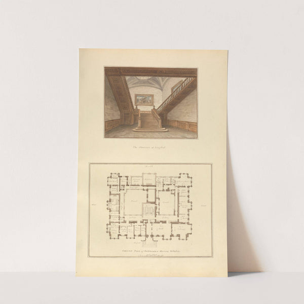 a. The Staircase at Longleat : b. Ground Plan of Longleat House, Wiltshire by John Buckler