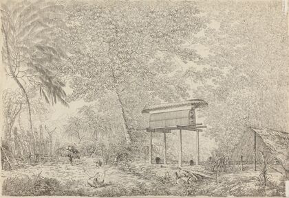 A Toopapapoo of a Chief, with a Priest Making his Offering to the Morai, in Huoheine