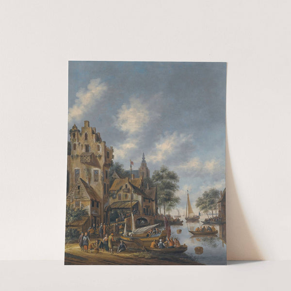 A Town On The Banks Of A River With Figures At The Waterside by Thomas Heeremans