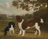A Toy Spaniel and a Springer Spaniel in a Landscape, a Church in the Distance