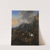 A troop of cavalrymen and other figures outside an inn, a hill fort beyond by Thomas Wijck