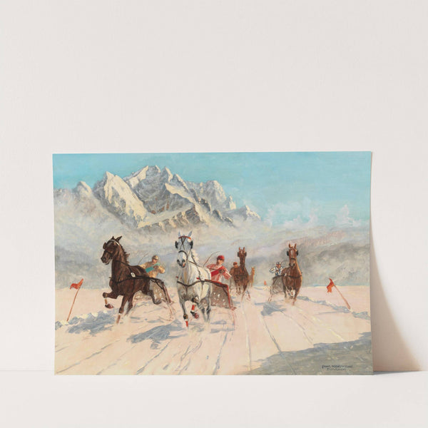 A Trotting Race on the Eibsee with the Zugspitze in the Background by Franz Hienl-Merre