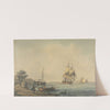 A Two-Decker Running up the Estuary with Figures on the Beach in the Foreground by William Anderson