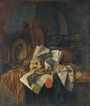 A Vanitas Still Life With A Skull, A Shield, An Hour Glass, Books And Papers On A Tabletop
