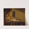 A vanitas still life with a skull, musical instruments, books, playing cards, an ink pot, an overturned tazza and an oil lamp on a draped table by Jacques de Claeuw