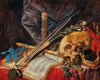 A Vanitas still life with a viol, a clarinet, a skull, a sheet of music and a candle
