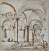 A vaulted courtyard with figures