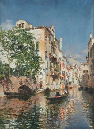 A Venetian Canal, with Saint Mark’s Basilica in the Distance