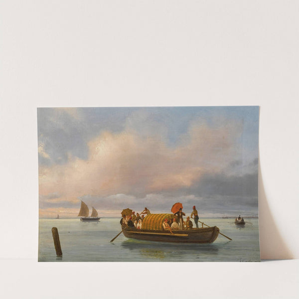 A Venetian scene with a gondola on a lagoon by Giuseppe Canella