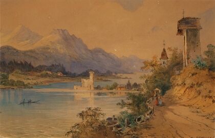 A view of Lake Wolfgang with the light-house