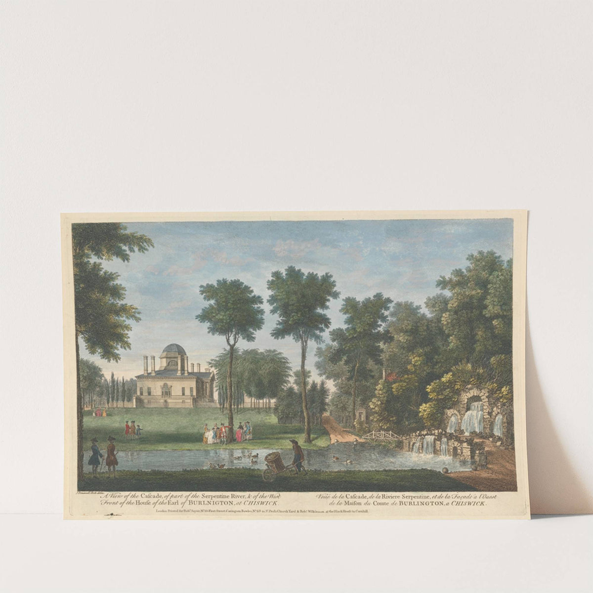 A View of the Cascade, of part of the Serpentine River, &amp; of the West Front of the House of the Earl of Burlington, at Chiswick by John Donowell
