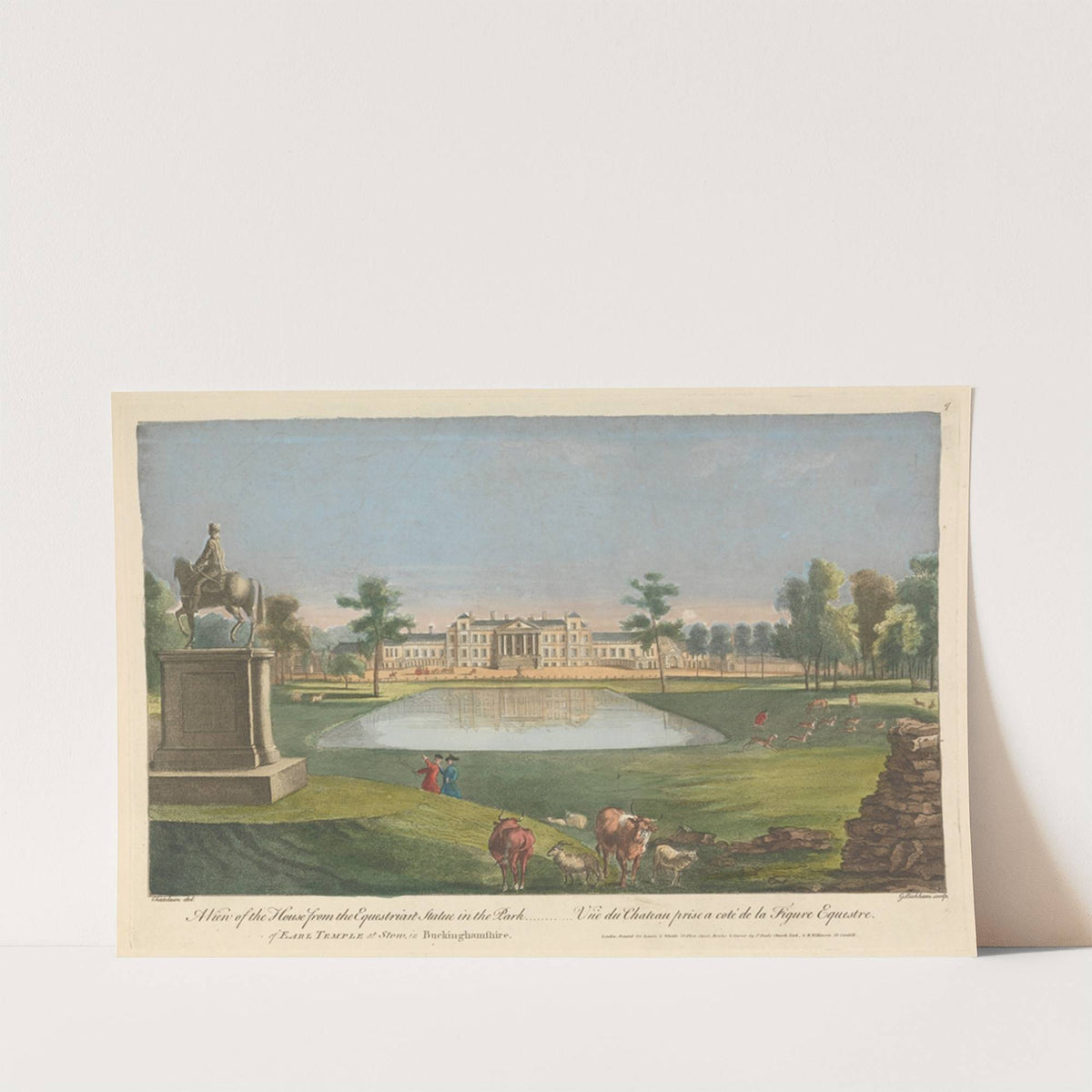 A View of the House from the Equestrian Statue in the Park of the Earl Temple at Stow, in Buckinghamshire by George Bickham the Elder