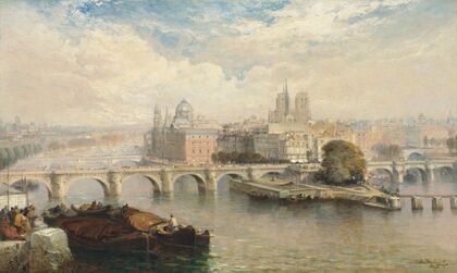 A view of the Pont Neuf, Paris, with Notre-Dame beyond