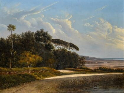 A view of the Roman Campagna with the Claudio aqueduct