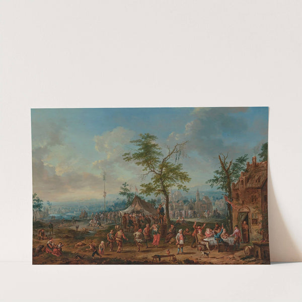 A village festival with figures dancing and playing games, a wedding ceremony beyond by Jan Peter Van Bredael the Elder