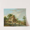 A watermill with farmyard animals and peasants, a landscape beyond by Hendrik Meijer