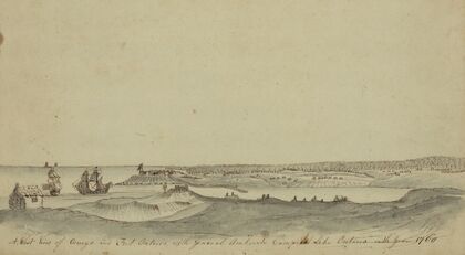 A west view of Oswego and Fort Ontario with General Amherst’s camp at Lake Ontario in the year 1760