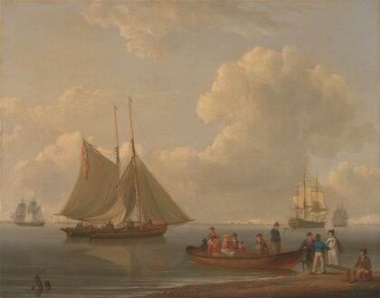 A Wherry Taking Passengers out to Two Anchored Packets