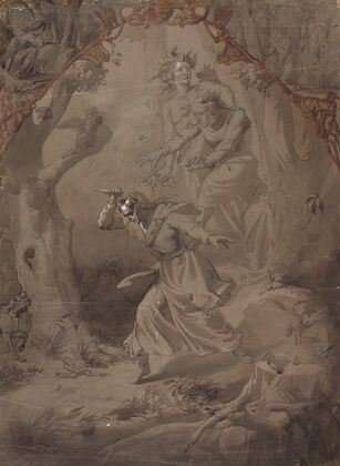 “A wife slays her husband” illustration to Adam Mickiewicz’s ballad “The Lilies” (1856)