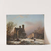 A winter landscape with figures near a village by Barend Cornelis Koekkoek