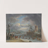 A winter landscape, with figures skating on a frozen river by Dirk Dalens III