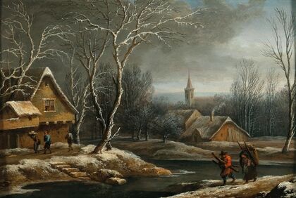 A winter landscape with peasants gathering wood