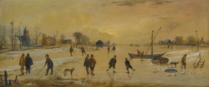 A Winter Landscape With Skaters And Kolf Players, A Village To The Left